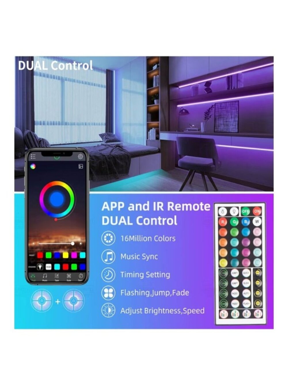 KSIPZE 100ft RGB LED Strip Lights Music Sync Remote Smart App Control Flexible - Picture 5 of 9